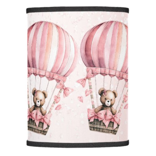 Watercolor Cute Pink Teddy Bear Hot Air Balloon Lamp Shade