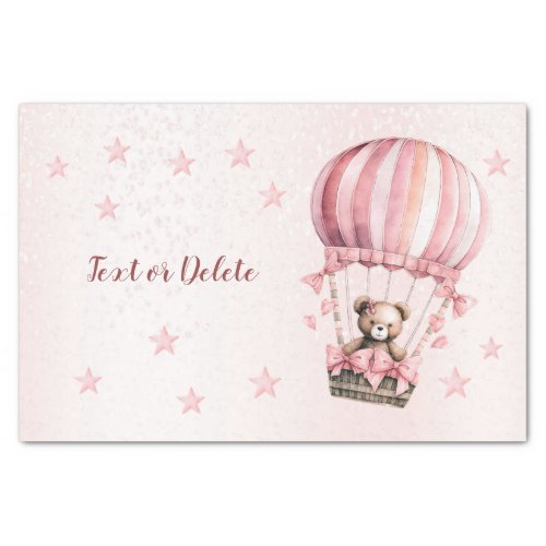 Watercolor Cute Pink Teddy Bear Hot Air Balloon Tissue Paper