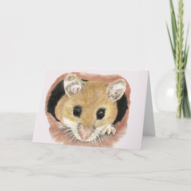 Watercolor Cute Pocket Mouse Blank Greeting Card (Front)