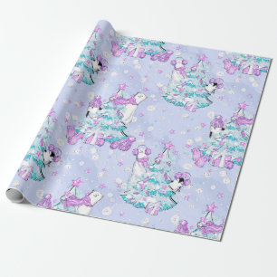 Watercolor Cute Polar Bear and Penguin Christmas Wrapping Paper