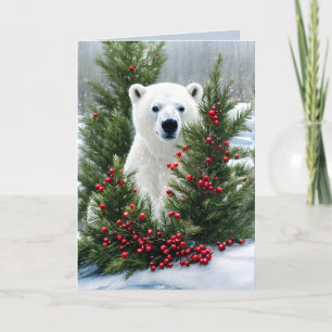 Watercolor Cute Polar Bear Christmas Holiday Card