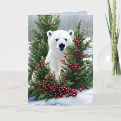 Watercolor Cute Polar Bear Christmas Holiday Card