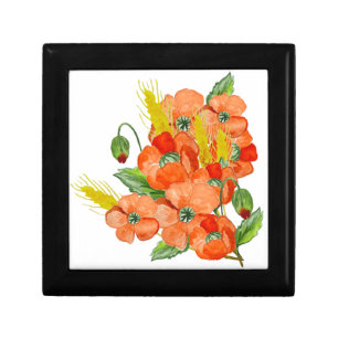 Watercolor cute poppy flowers gift box