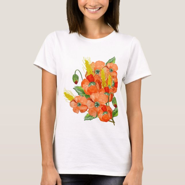 Watercolor cute poppy flowers T-Shirt (Front)
