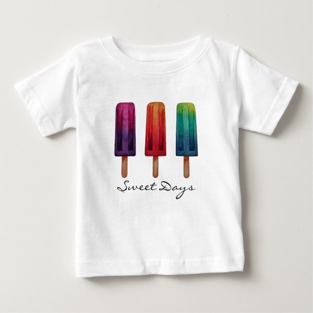 Watercolor Cute Popsicle Ice Creams Baby T-Shirt (Front)