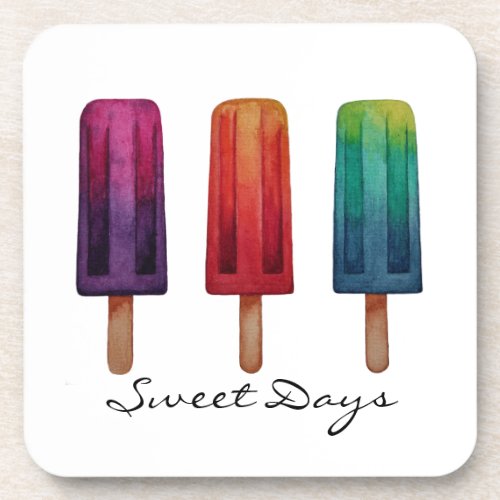 Watercolor Cute Popsicle Ice Creams Beverage Coaster