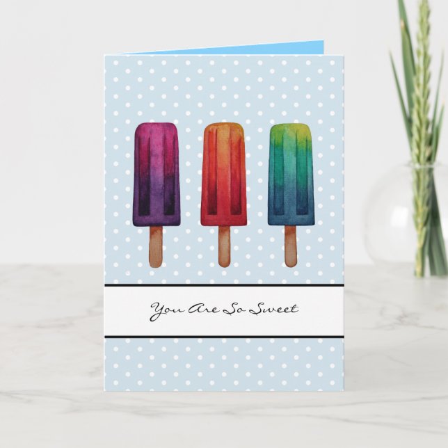 Watercolor Cute Popsicle Ice Creams Card (Front)