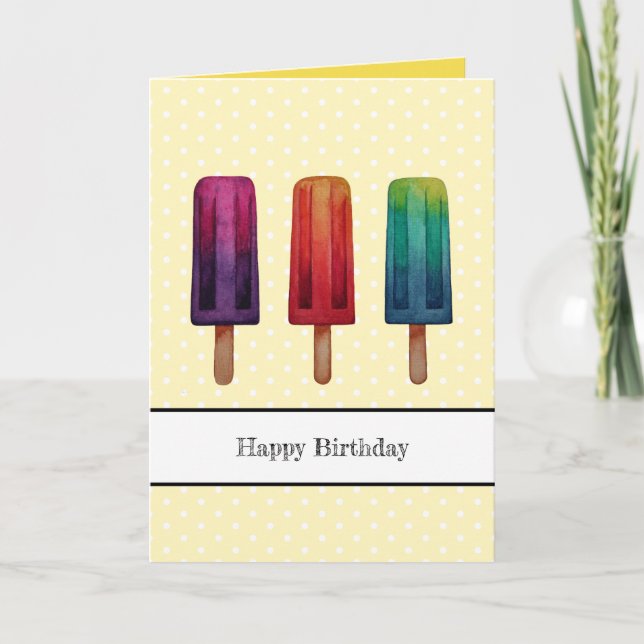 Watercolor Cute Popsicle Ice Creams Card (Front)
