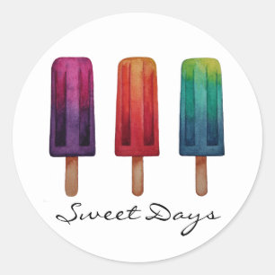 Watercolor Cute Popsicle Ice Creams Classic Round Sticker