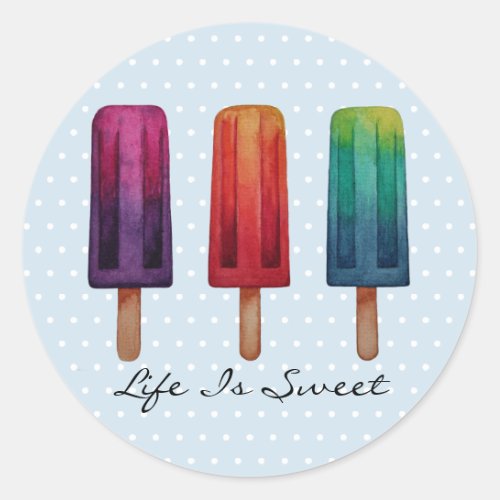 Watercolor Cute Popsicle Ice Creams Classic Round Sticker