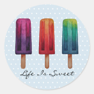 Watercolor Cute Popsicle Ice Creams Classic Round Sticker
