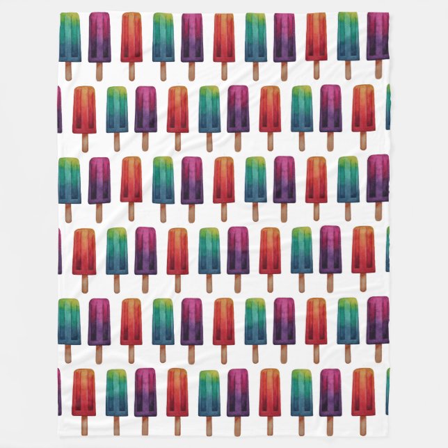 Watercolor Cute Popsicle Ice Creams Fleece Blanket (Front)