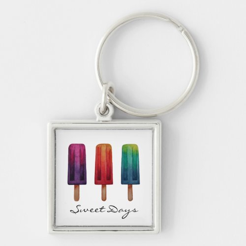 Watercolor Cute Popsicle Ice Creams Keychain