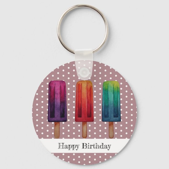 Watercolor Cute Popsicle Ice Creams Keychain (Front)