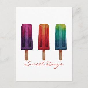 Watercolor Cute Popsicle Ice Creams Postcard