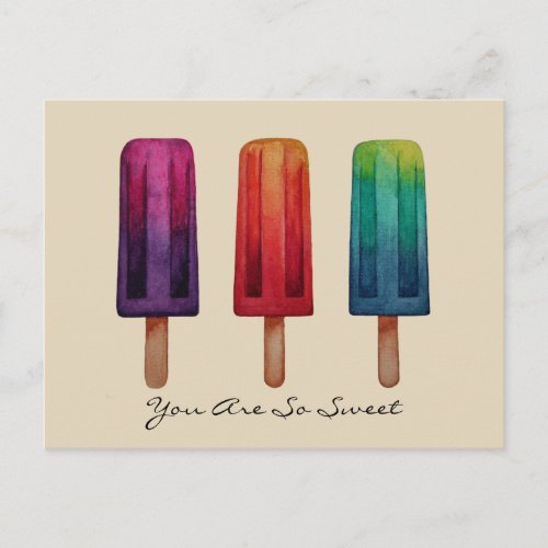 Watercolor Cute Popsicle Ice Creams Postcard