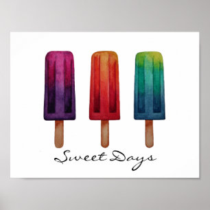 Watercolor Cute Popsicle Ice Creams Poster
