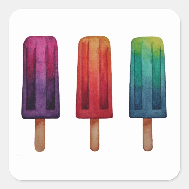 Watercolor Cute Popsicle Ice Creams Square Sticker (Front)