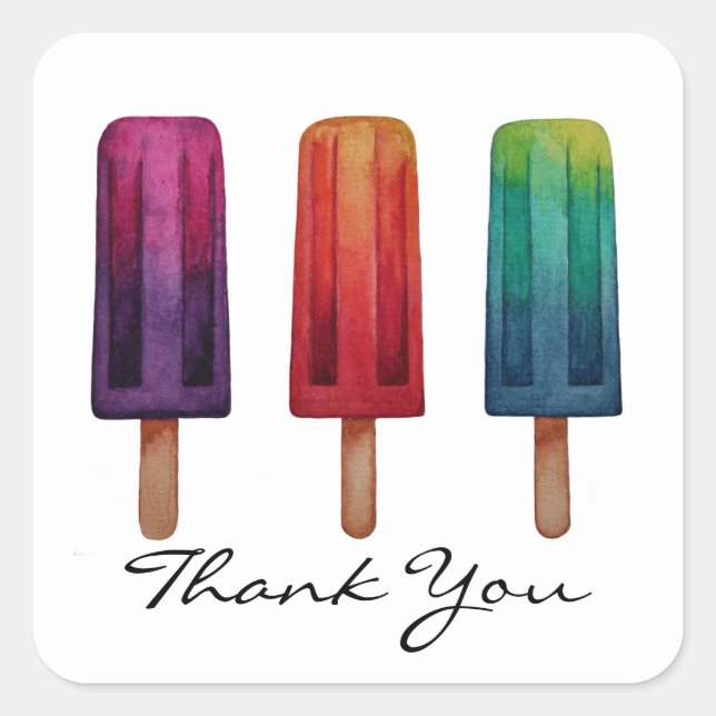 Watercolor Cute Popsicle Ice Creams Square Sticker (Front)