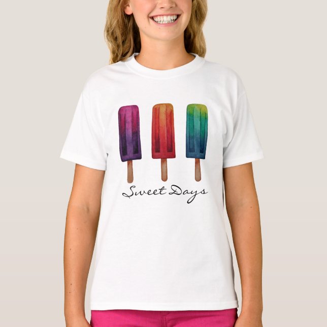 Watercolor Cute Popsicle Ice Creams T-Shirt (Front)