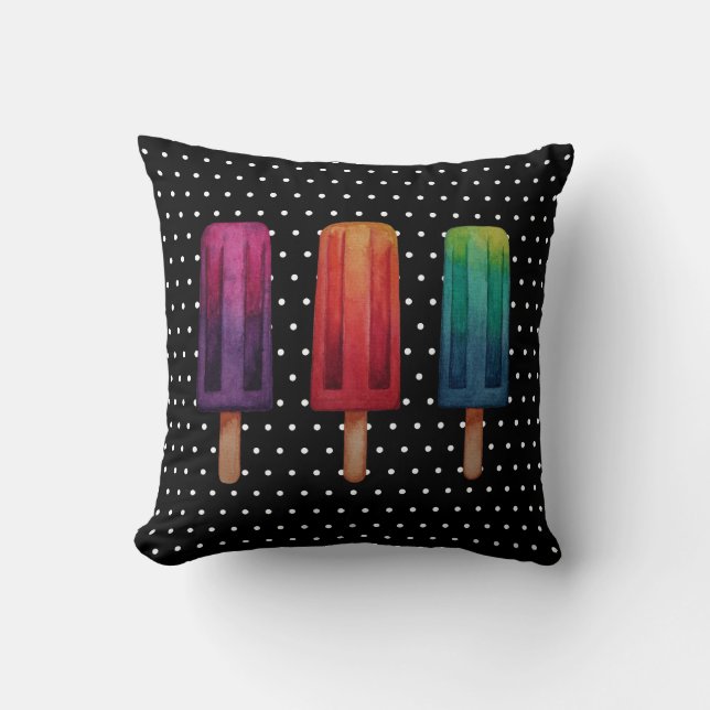 Watercolor Cute Popsicle Ice Creams Throw Pillow (Front)