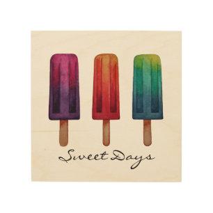 Watercolor Cute Popsicle Ice Creams Wood Wall Art