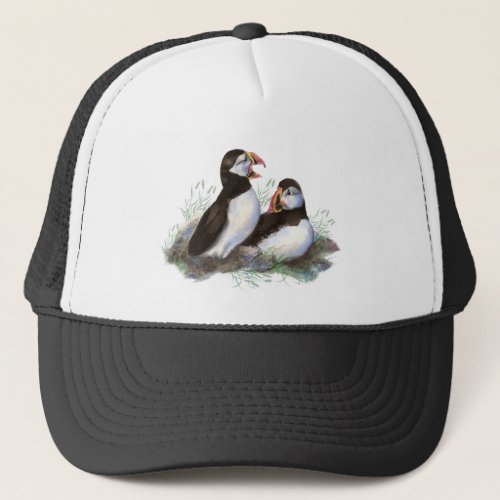 Watercolor Cute Puffin Birds Wildlife Nature Art Trucker Hat