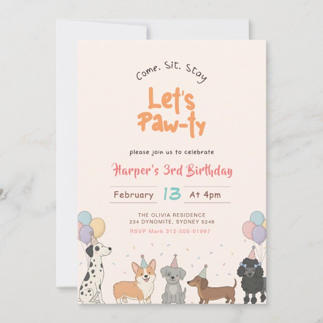 Watercolor Cute Puppy Dog Pet Birthday Party Invitation (Front)