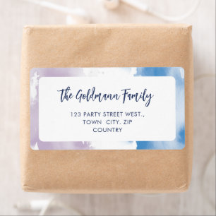 WATERCOLOR cute purple blue modern script Label