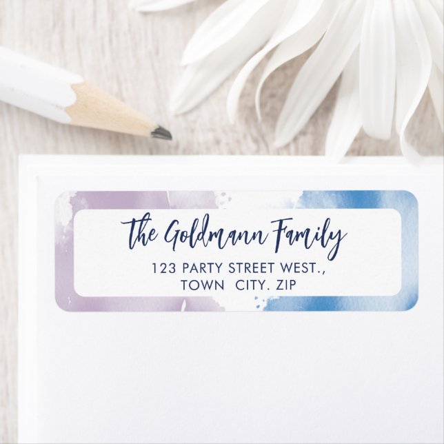 WATERCOLOR cute purple blue modern script Label (Insitu)