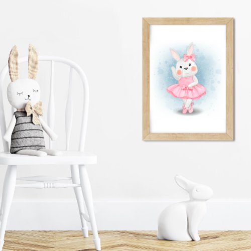 Watercolor Cute Rabbit Ballerina Funny Nursery Poster