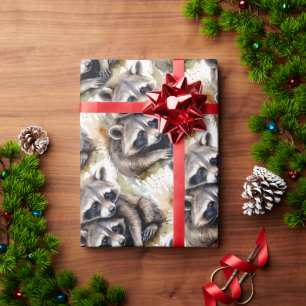 Watercolor Cute Raccoon Animal Wildlife Nature Wrapping Paper