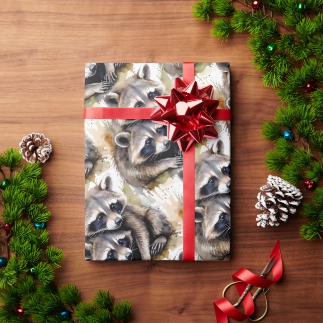 Watercolor Cute Raccoon Animal Wildlife Nature   Wrapping Paper (Holiday Gift)