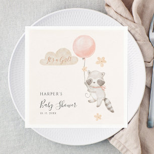 Watercolor Cute Raccoon Flying Balloon Baby Shower Napkins