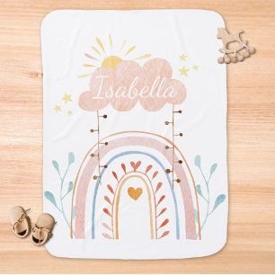 Watercolor Cute Rainbow Girl Baby Blanket