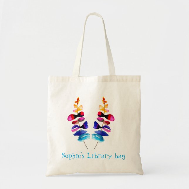 Watercolor cute rainbow library name tote bag (Front)