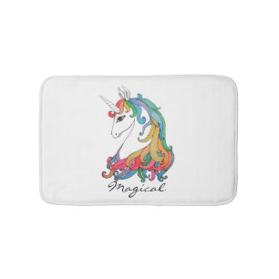 Watercolor cute rainbow unicorn bath mat