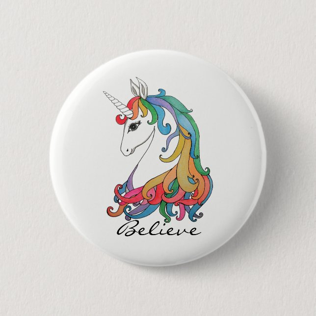 Watercolor cute rainbow unicorn pinback button (Front)