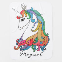 Watercolor cute rainbow unicorn stroller blanket