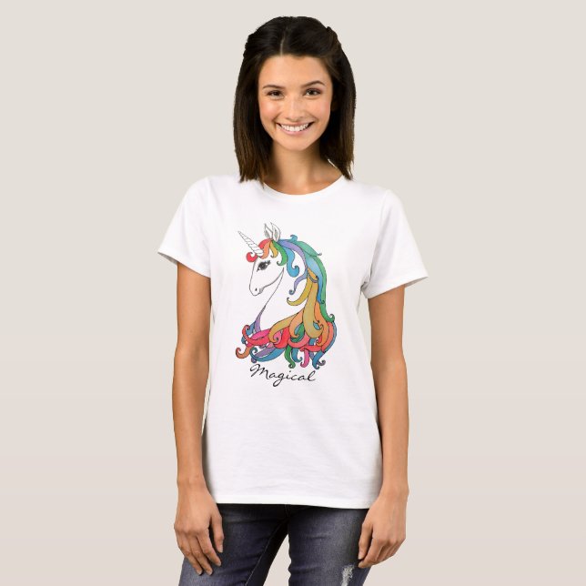 Watercolor cute rainbow unicorn T-Shirt (Front Full)