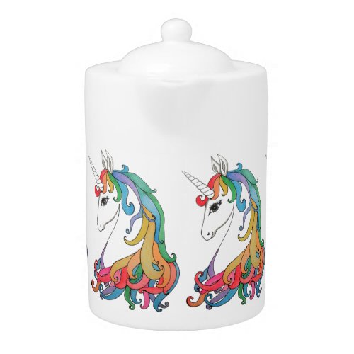 Watercolor cute rainbow unicorn teapot