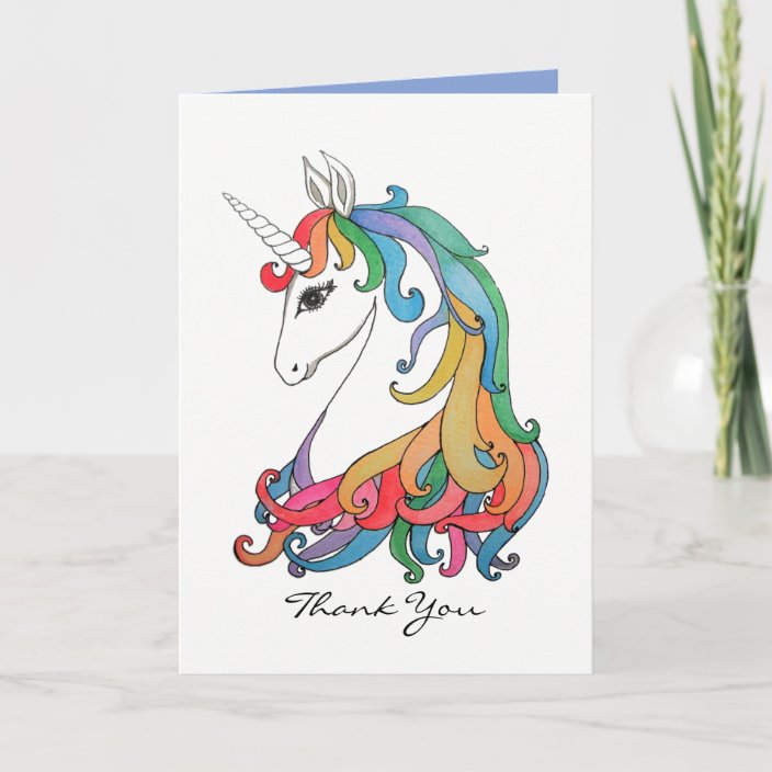 Watercolor Cute Rainbow Unicorn Thank You Card Zazzle Com