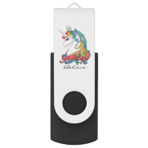 Watercolor cute rainbow unicorn USB flash drive