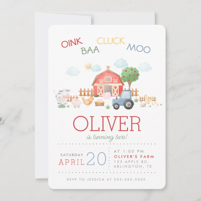 Watercolor Cute Red Barnyard Farm Animal Invitatio Invitation (Front)