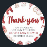 Watercolor Cute Red Christmas Winter Baby Shower Classic Round Sticker<br><div class="desc">Watercolor Cute Red Christmas Winter Baby Shower</div>
