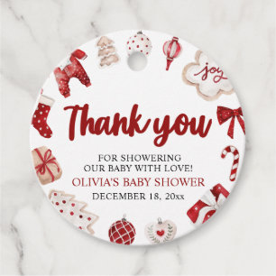 Watercolor Cute Red Christmas Winter Baby Shower Favor Tags