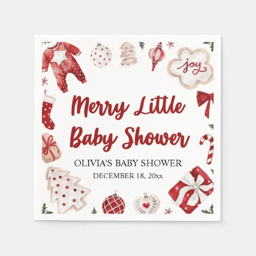 Watercolor Cute Red Christmas Winter Baby Shower Napkins