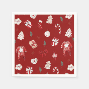 Watercolor Cute Red Christmas Winter Baby Shower Napkins