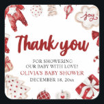 Watercolor Cute Red Christmas Winter Baby Shower Square Sticker<br><div class="desc">Watercolor Cute Red Christmas Winter Baby Shower</div>