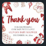 Watercolor Cute Red Christmas Winter Baby Shower Square Sticker<br><div class="desc">Watercolor Cute Red Christmas Winter Baby Shower</div>